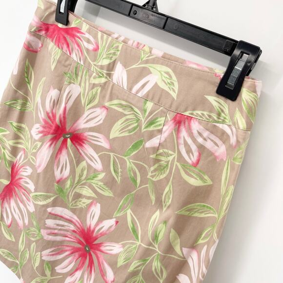 Talbots Skirt Womens Sz 8P Tan Pink Green Tropical Floral Cotton Blend Stretch - Picture 5 of 6